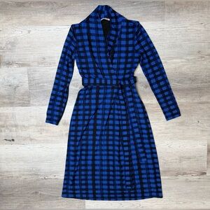 Boss Hugo Boss Ettay Abstract Check Long Sleeve Dress Womens size XS Blue Black